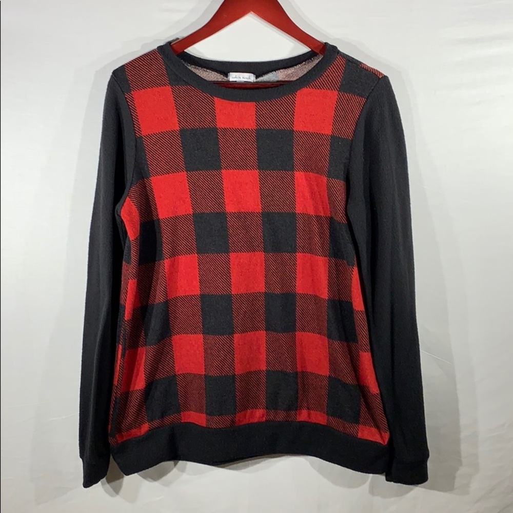 White birch buffalo plaid sweater large soft crew